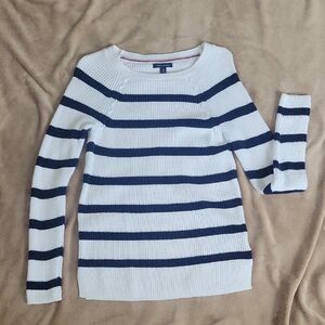Tommy Hilfiger Navy and White Striped Sweater